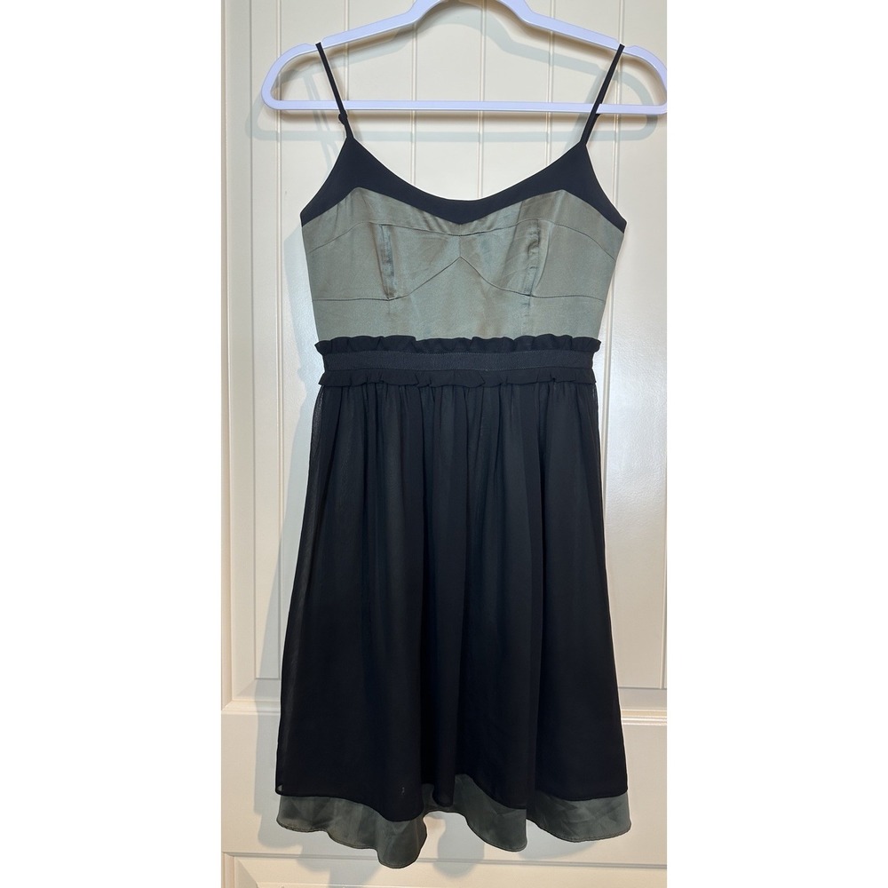 BCBG Maxazria Dress sz 0 Black green Babydoll Whimisgoth ruffle waist Retro 90s
